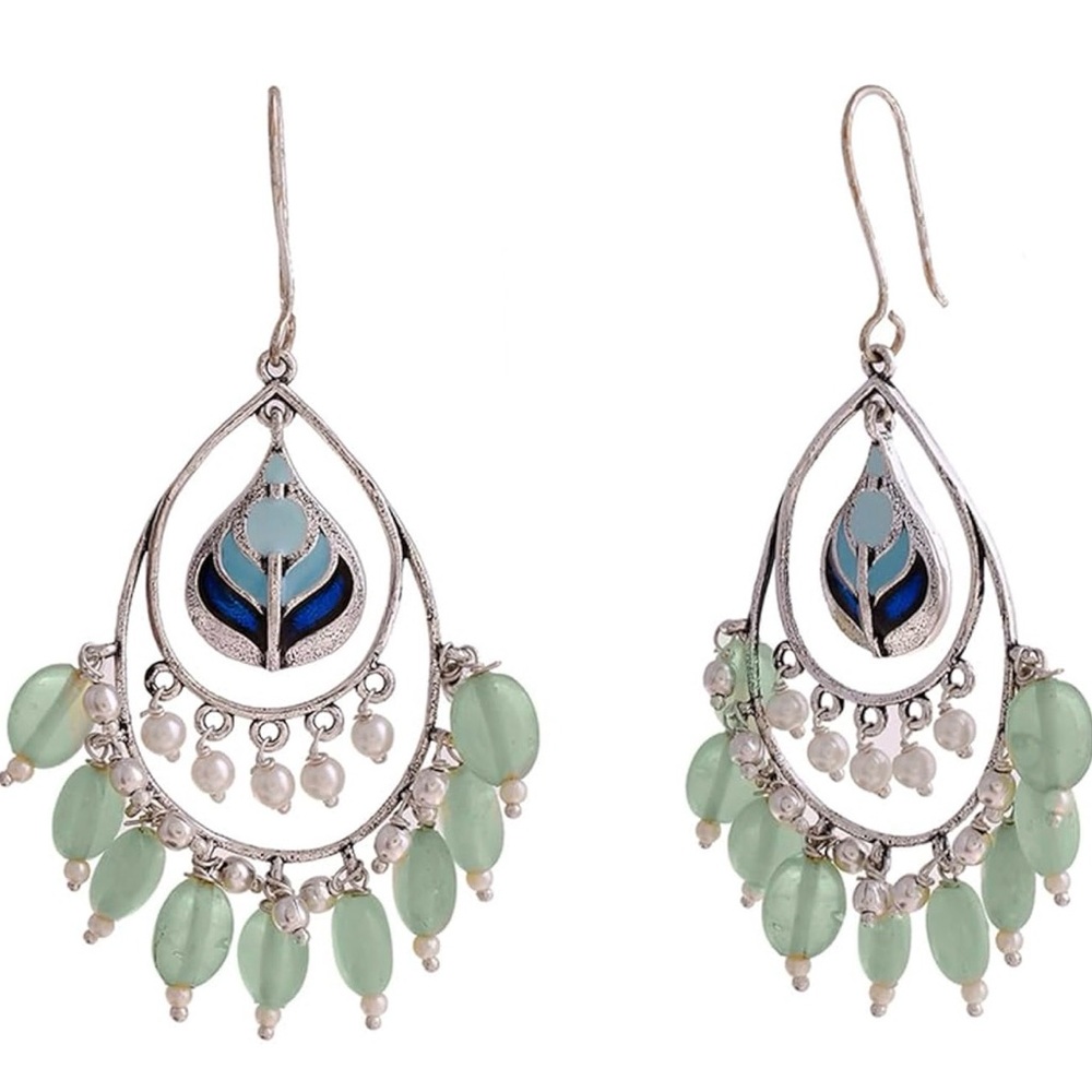 Trendy Jewels Silver and Green Chandelier Earrings
